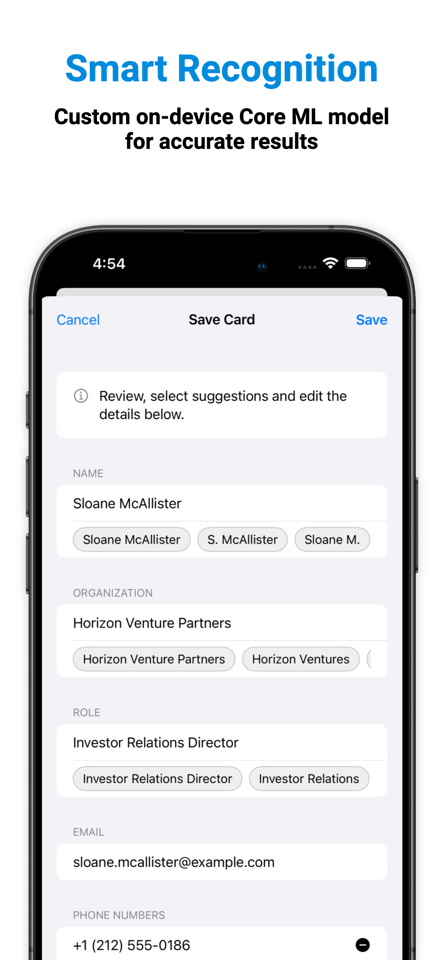 Save card with ML suggestions